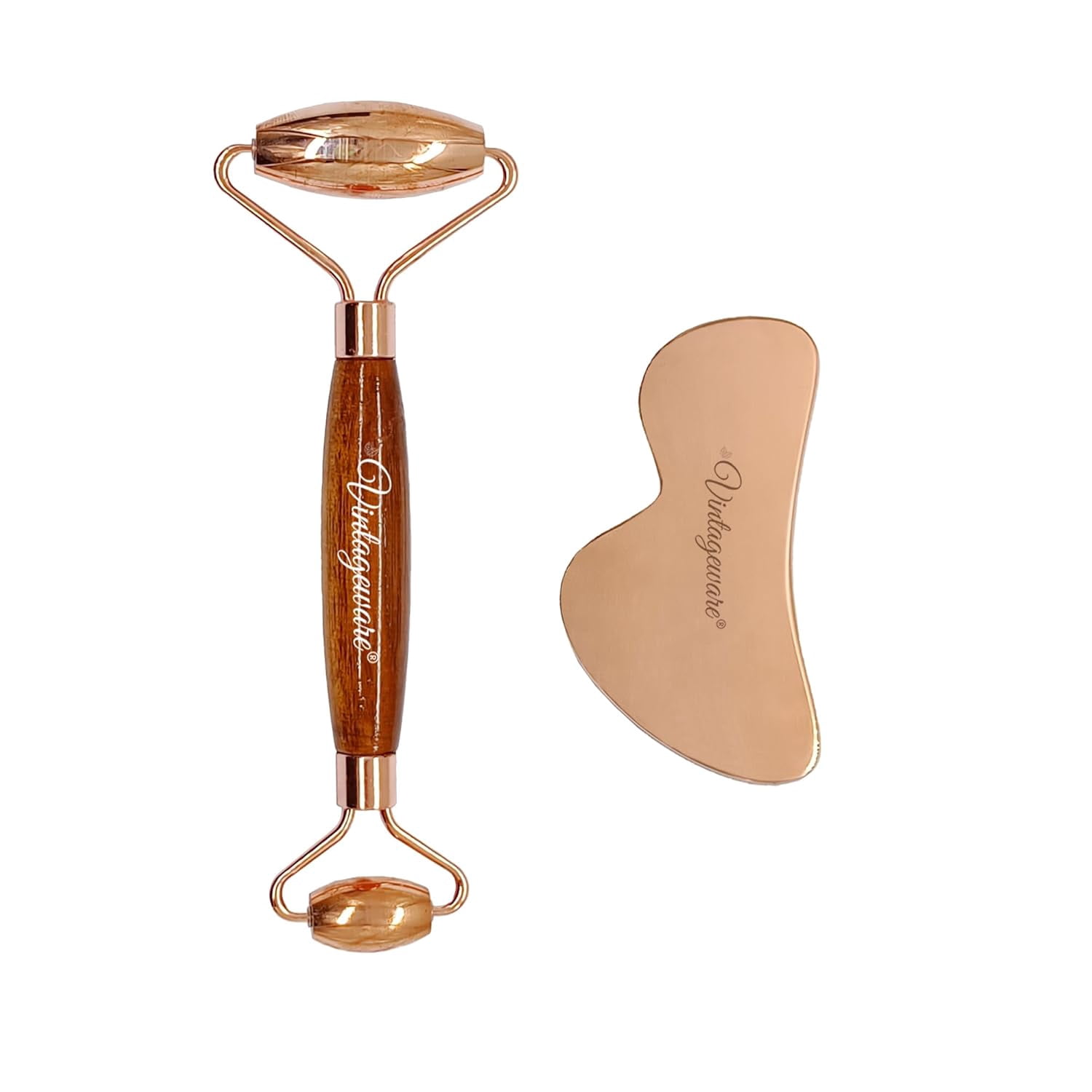 Vintageware® Face Roller Massager with Gua Sha Massager Roller Set Facial Combo For Skin Eye Body Massager Manual Massager Improves Facial Circulation
