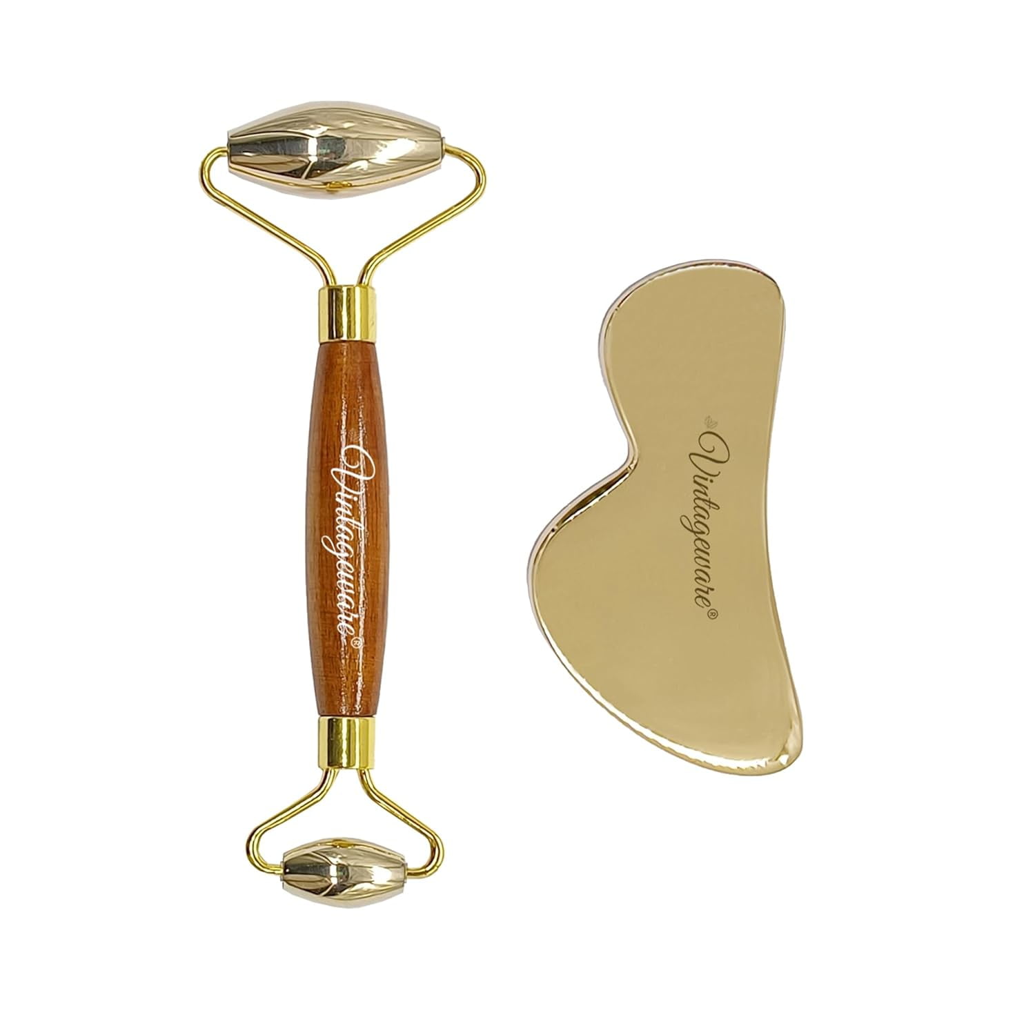 Vintageware® Face Roller Massager with Gua Sha Massager Roller Set Facial Combo For Skin Eye Body Massager Manual Massager Improves Facial Circulation