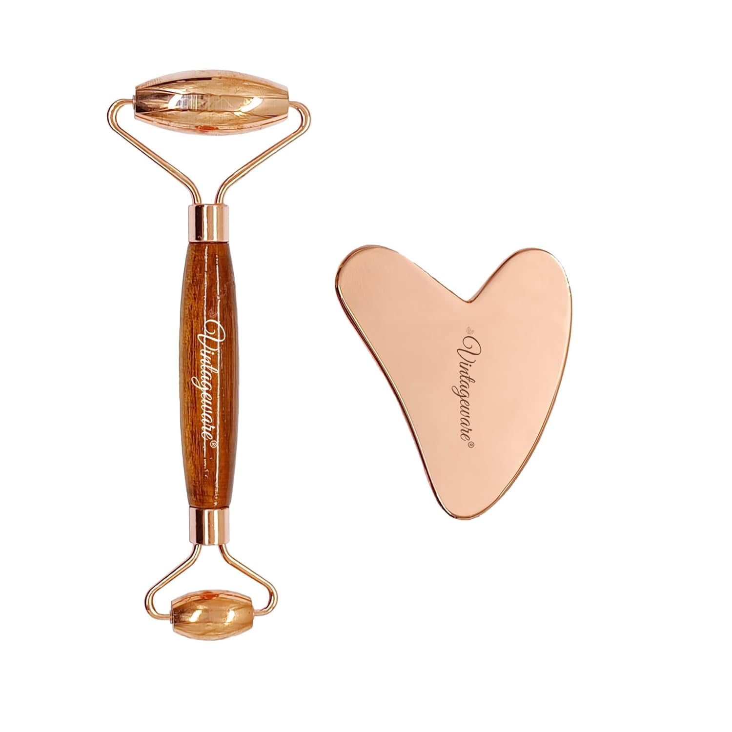 Vintageware® Face Roller Massager with Gua Sha Massager Roller Set Facial Combo For Skin Eye Body Massager Manual Massager Improves Facial Circulation