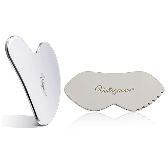 Vintageware Stainless Steel Gua Sha Tool Combo Lip & Heart Shaped Massage Tools for Face, Neck, Body | Medical Grade 304 Stainless Steel