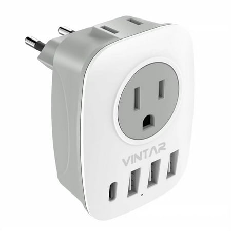 Vintar European Plug Adapter, International Travel Power Plug, Euro Charger Adaptor, 6 in 1 Travel Plug Adapter to Most of Europe Greece, Italy(Type C)