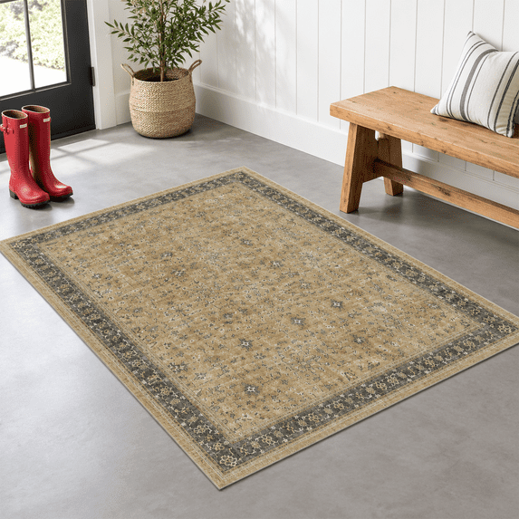 Ridstig Rug Vintboho 2x4 Area Rug For Entryway - Washable Rustic Brown And Charcoal ...