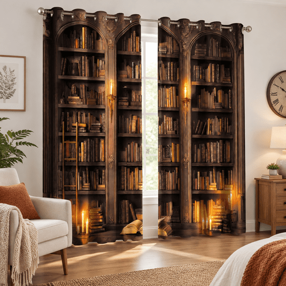 Library Display Bookcase Vintbookshblackout Curta Retro Library Bookcase Design Window Drapes ...