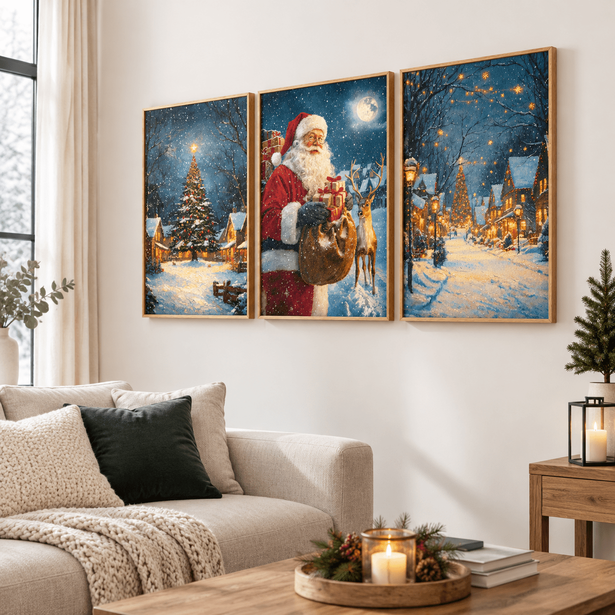 Vintchristmas Santa Claframed Canvas Wall Art Set-24
