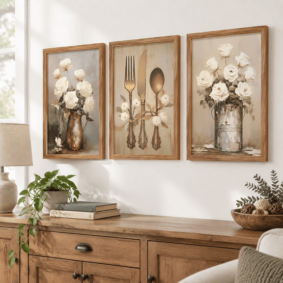 Vintcountryside Kitchen Wall Art Set 3 Framed Prints 12x16