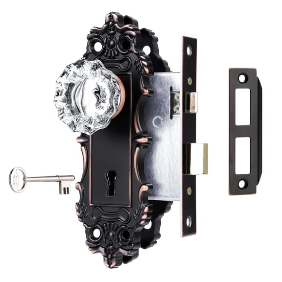Vintcrystal Gldoor Knobs Mortise Lock Set With Skeleton Key For Interior Antique Handle Replacement Oil Rubbed Bronze Finish