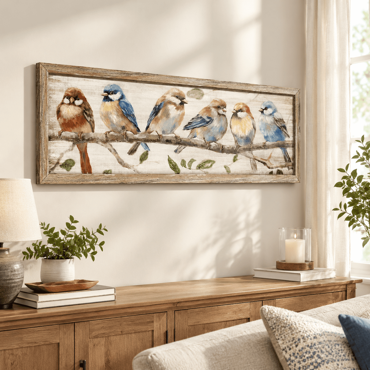 Vintcute Chickadee Wooden Framed Wall Art 24x8 Inch - Walmart.com