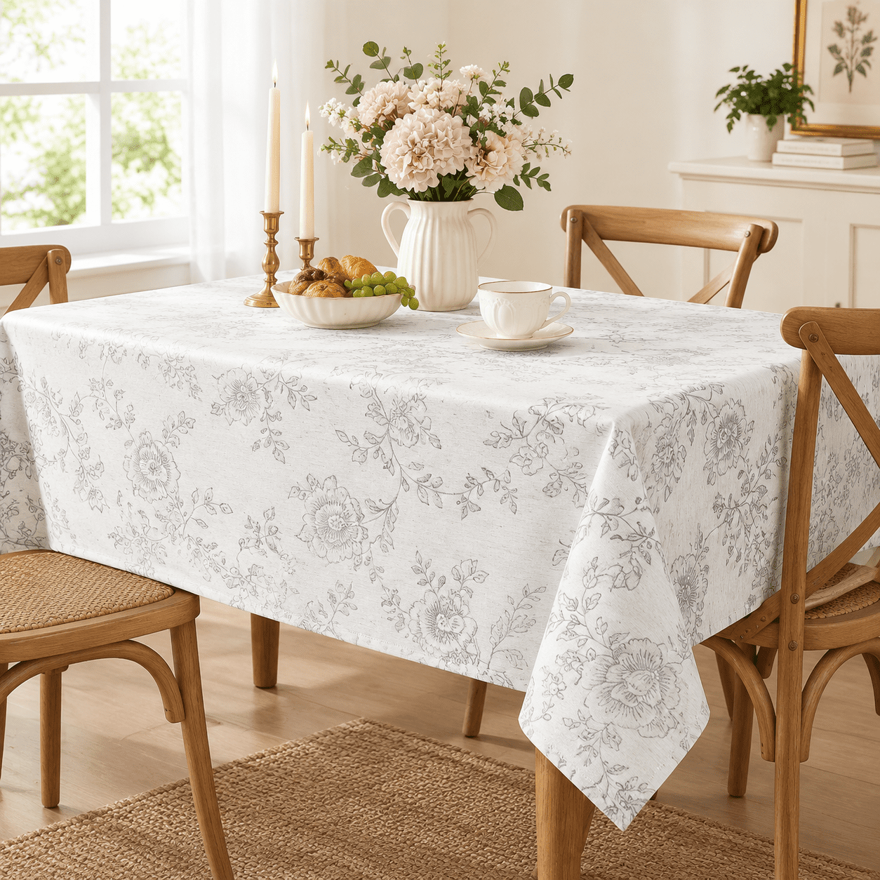 Texture Decor Table Vintfarmhouse Damask Fl52 X 70 Inch Rectangle Table Cloth - Water ...