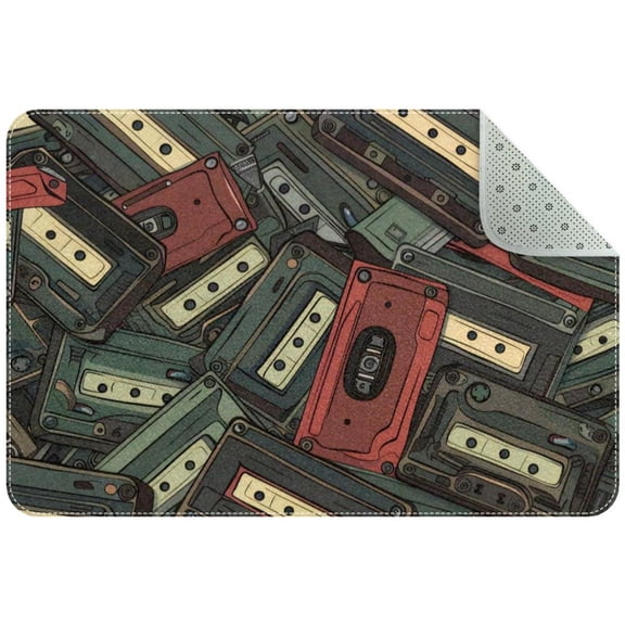 Vintgae Seamless Cassette Tape Small Area Rug, Non-Slip Door Mat Indoor Floor Mat, Washable Kitchen Rug Entrance DMat for Bedroom Living Room