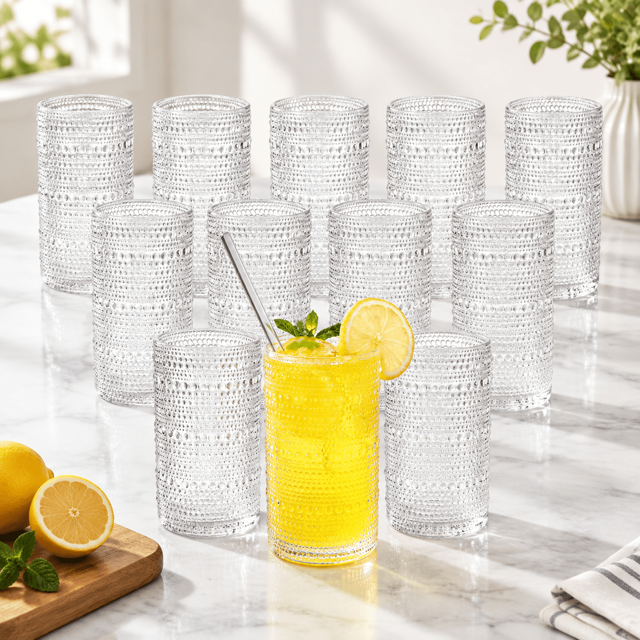 Vinthobdrinking Glasses Set Of 12 16 Oz Large Capacity Embossedr ...