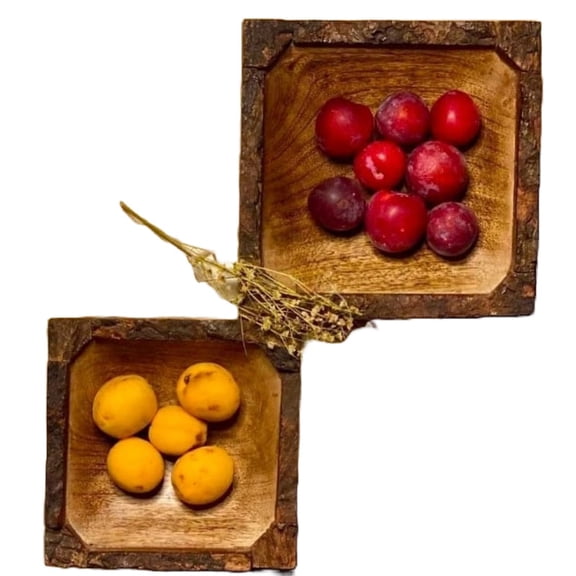 VintiquE Vintage Elegant it Looks Rustic Wooden Serving Platters,Tray Square, Set of 2, Square Shape (Small 6 Inch, Large 7 Inch)