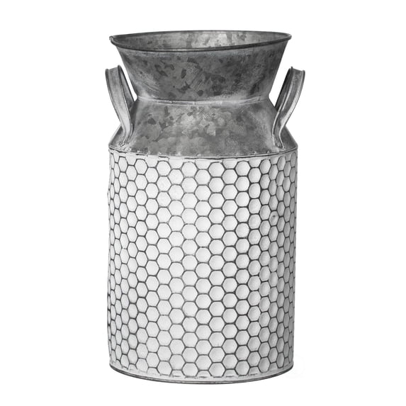 Vintiquewise 11-Inch Vintage Farmhouse Decorative Milk Bucket Vase - Rustic French Country Decor Jug with Handles for Flowers Shabby Chic Centerpiece Table Decor Garden Accent Primitive Tin Holder