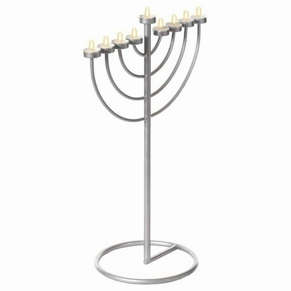 Quickway Imports Silver 9 Branch Thin Pipe Hanukkah Menorah, Metal-Aluminum Small