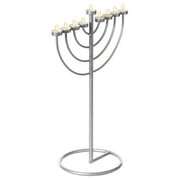 Quickway Imports Silver 9 Branch Thin Pipe Hanukkah Menorah, Metal-Aluminum Small