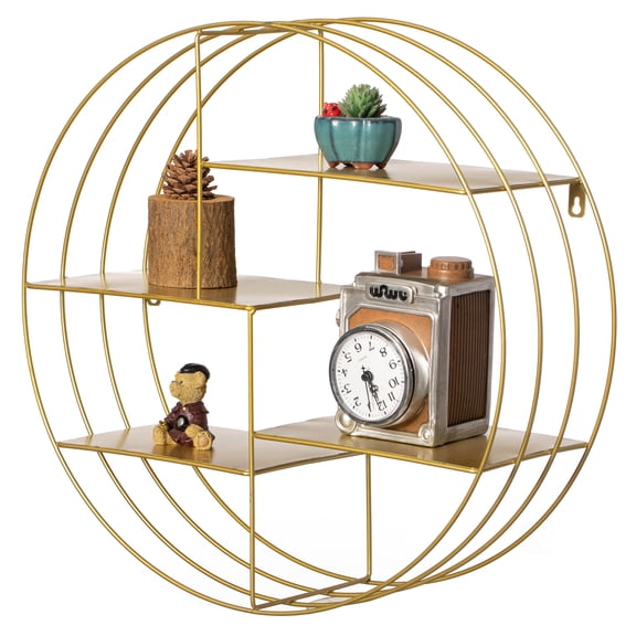 Vintiquewise 4-Tier Floating Circular Silhouette Wall Shelf - Metal Wall-Mounted Display Shelf, Multi-Functional Wall Storage - Perfect for Entryway, Bathroom, Bedroom, Living Room or Office, Gold