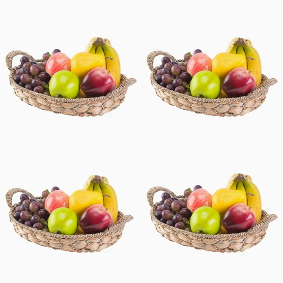 Vintiquewise  4 x 16 x 9.5 in. Seagrass Fruit Bread Basket Tray with Handles, Brown - Small - Set of 4