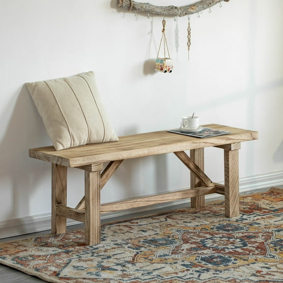 Vintiquewise 46'' Wooden Bench Farmhouse Entryway Organizer Retro Rustic Accent Seat Natural Wood Armless Design for Living Room Hallway Kitchen Dining Room Stylish & Practical Décor for Indoor Space