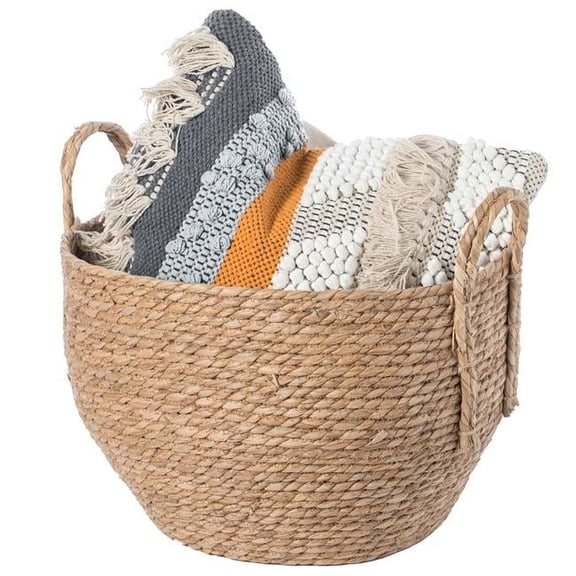 Vintiquewise Decorative Round Wicker Woven Rope Storage Blanket Basket Large