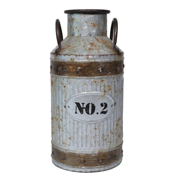 Galvanized Metal Rustic Milk Can, Medium