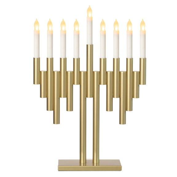 Vintiquewise Modern 9-Branch Hanukkah Menorah with LED Candles in Sleek Finish Contemporary Decorative Centerpiece Illuminated Display, and Meaningful Gift for Hanukkah Celebrations, Gold