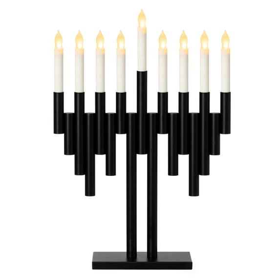 Vintiquewise Modern 9-Branch Hanukkah Menorah with LED Candles in Sleek Finish Contemporary Decorative Centerpiece Illuminated Display, and Meaningful Gift for Hanukkah Celebrations, Black