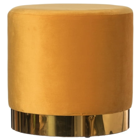 Vintiquewise QI004323.DGN Modern Round Velvet Fabric Standard Ottoman Stool with Gold Base, Dark Green