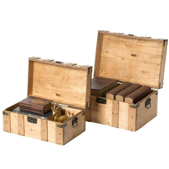 Vintiquewise Natural Wooden Style Trunk with Handles, Small