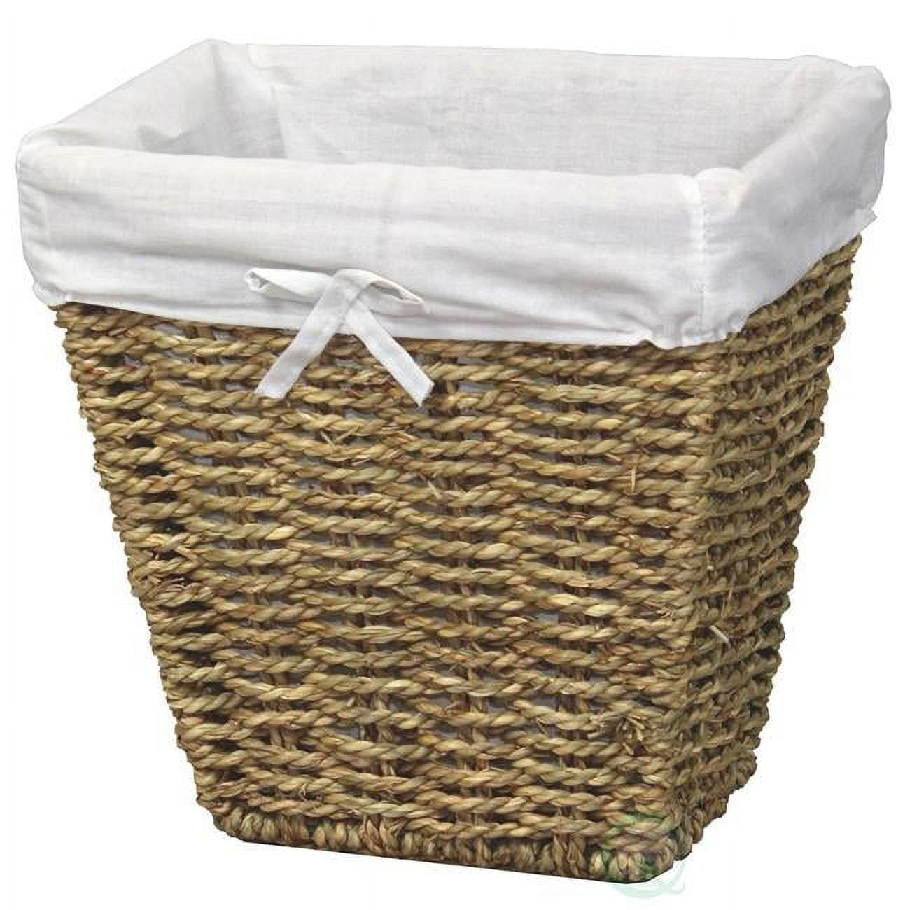 Small Rectangular Brown Seagrass Storage Bin with White Lining