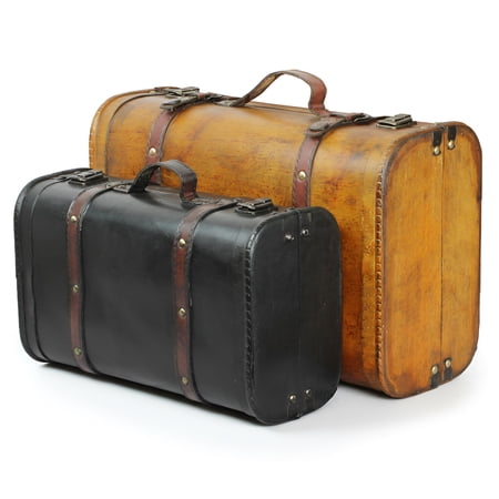 Vintiquewise QI003068.2 2-Colored Vintage Style Luggage Suitcase & Trunk, Multi Color & Black - Set of 2
