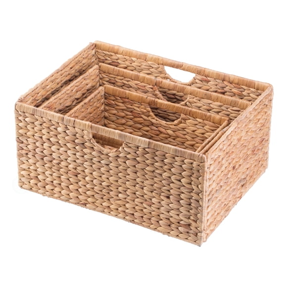 Wickerwise Set of 3 Large Hyacinth Baskets - Rustic Handwoven Multipurpose Foldable Storage Organizer Decorative Laundry Totes and Woven Storage Bin for Bedroom Living Room Bathroom Pantry & Closet