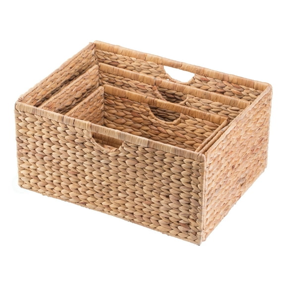 Vintiquewise Set of 3 Medium Hyacinth Baskets Rustic Handwoven Multipurpose Foldable Storage Organizers Decorative Laundry Totes and Woven Storage Bin for Bedroom Living Room Bathroom Pantry & Closet