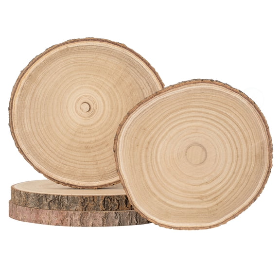 Vintiquewise Set of 4 Rustic Wood Slices Round Multi Purpose Natural Wooden Slabs for Chargers Cake Risers Serving Trays Table Centerpieces Home Decor DIY Crafts Party Supplies and Tableware, 10-inch