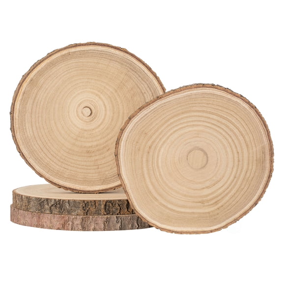 Vintiquewise Set of 4 Rustic Wood Slices Round Multi Purpose Natural Wooden Slabs for Chargers Cake Risers Serving Trays Table Centerpieces Home Decor DIY Crafts Party Supplies and Tableware, 14-inch