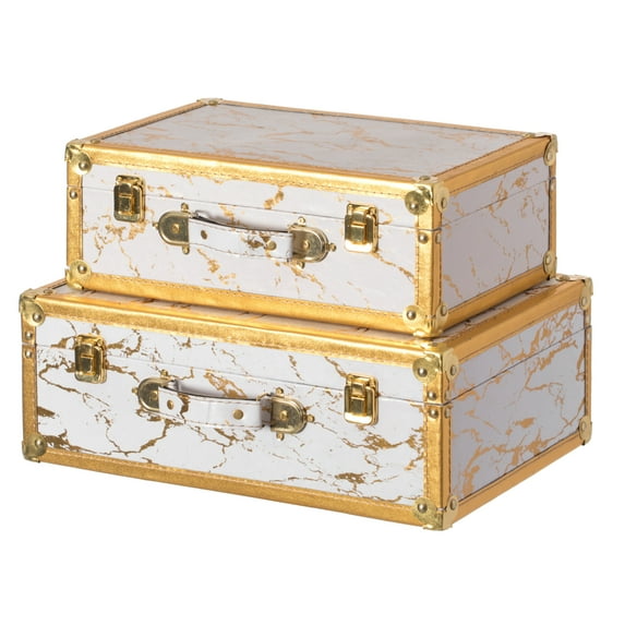 Vintiquewise QI004372.2 Set of 2 Luxury Marble White and Gold Hand Luggage Suitcase for Traveling