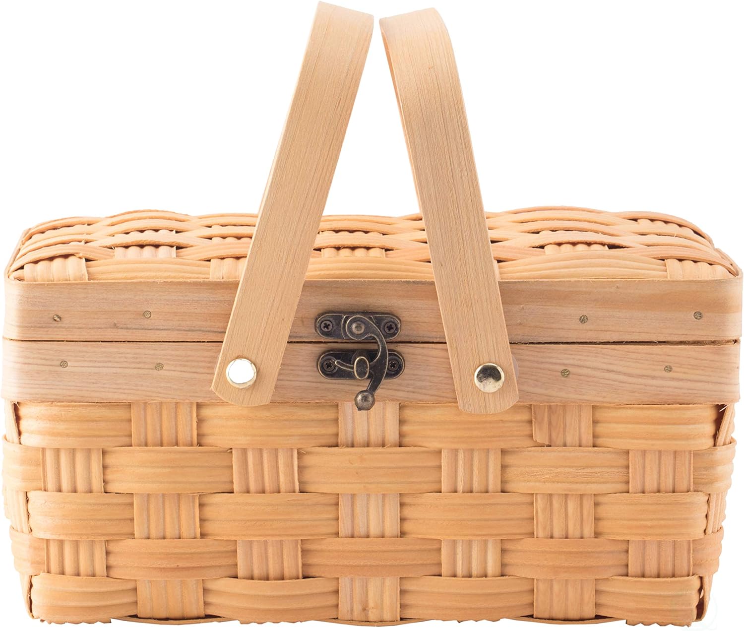 Vintiquewise Small Woodchip Picnic Basket with Cover and Folding