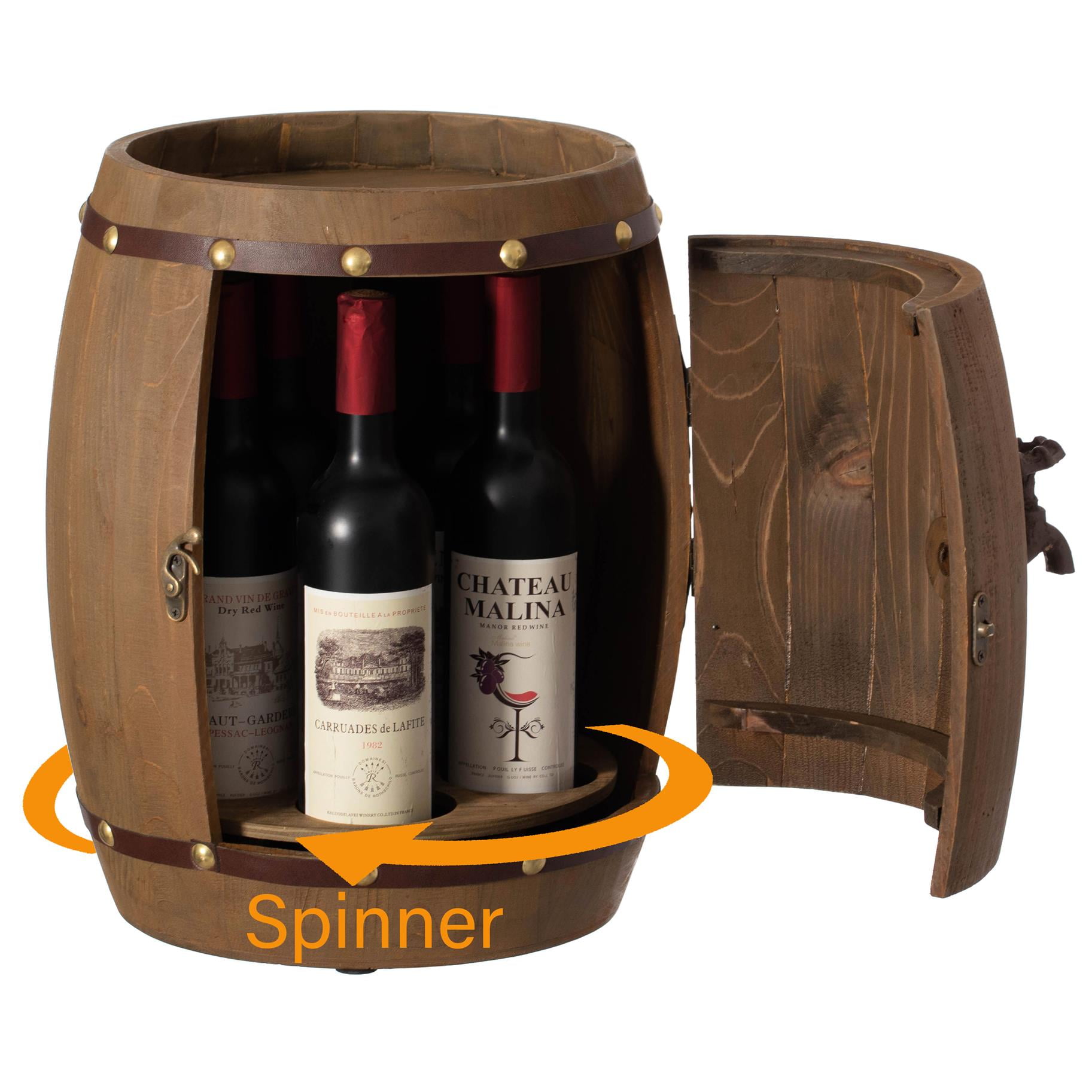 Vintage Wooden Barrel Wine Holder with Rotating Turntable