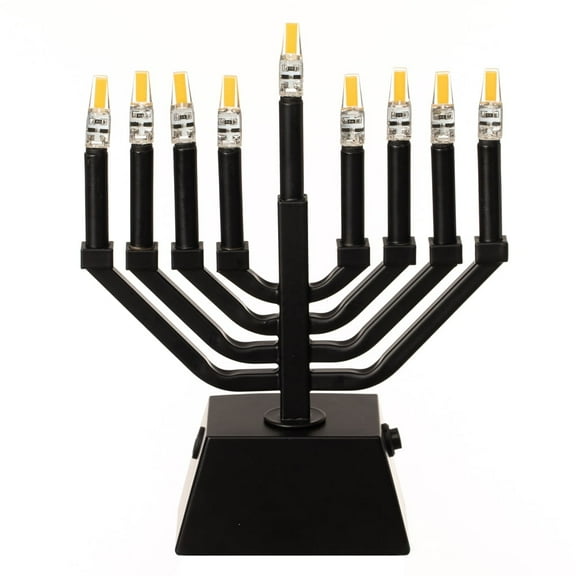 Vintiquewise Wall Mount 9-Branch Hanukkah Menorah with LED Candles Illuminated Display Contemporary Decorative Accent Judaica Centerpiece and Meaningful Gift for Hanukkah Celebrations, Modern Black