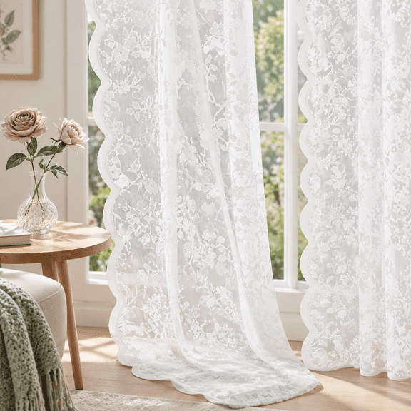 Vintlace Sheer Curta84 Inches Long - Romantic Flsemi-sheer Voile Panels For Living Room & Bedroom Rod Pocket Light Filtering Drap