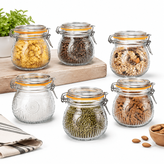 Vintmason Jars With Airtight Lid 16oz Canister Quart For Kitchen Stor- Coffee Sugar Beans 6 Pack