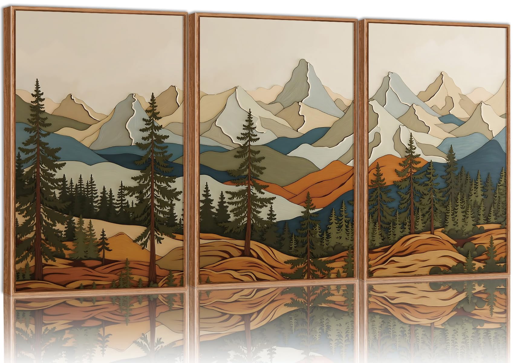 Vintmountaframed Canvas Wall Art Wooden Forest Decor Green Wood Pine ...