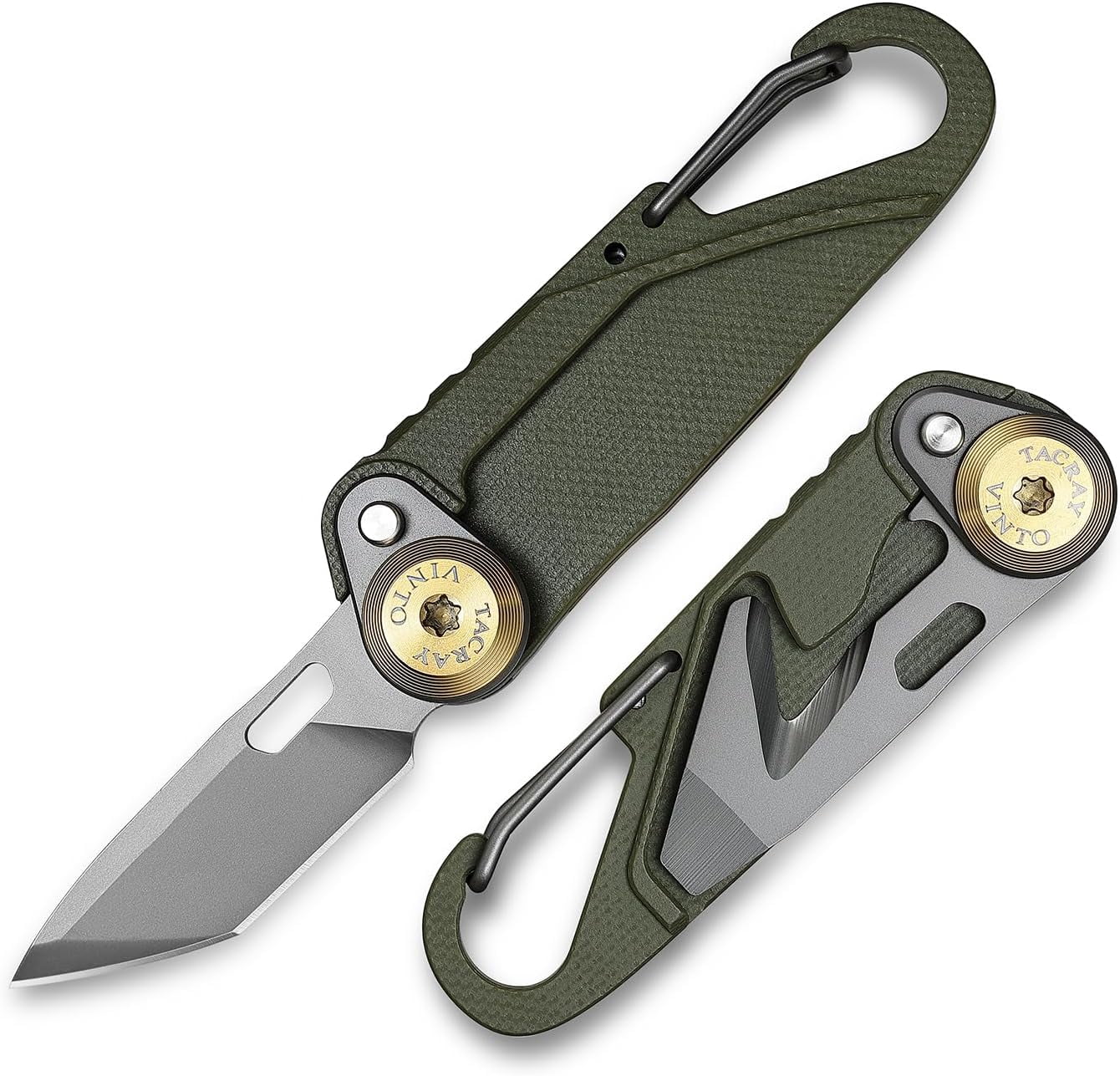 Vinto 5-in-1 Small Pocket Knife – Ultra-Light Compact Multitool with Utility Knife, Seatbelt Cutter, Bottle Opener, Flathead Screwdriver & Keyring Attachment for Everyday Carry (Green)