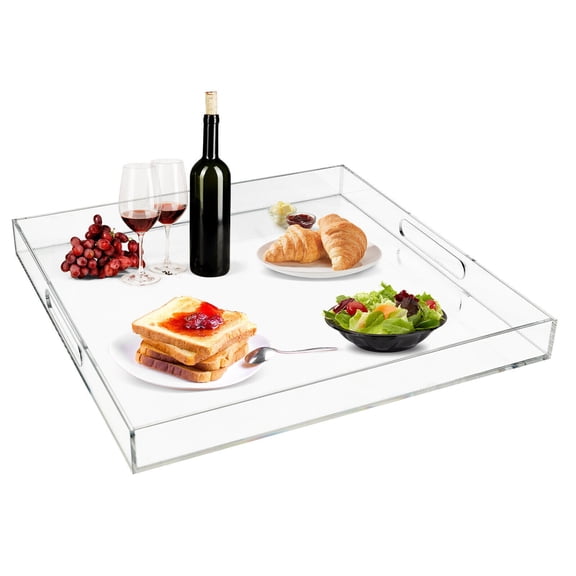 Vintoro 18.9 Inch Serving Tray with Handles, Clear Large Acrylic Food Tray, Decorative Trays, Spill Proof