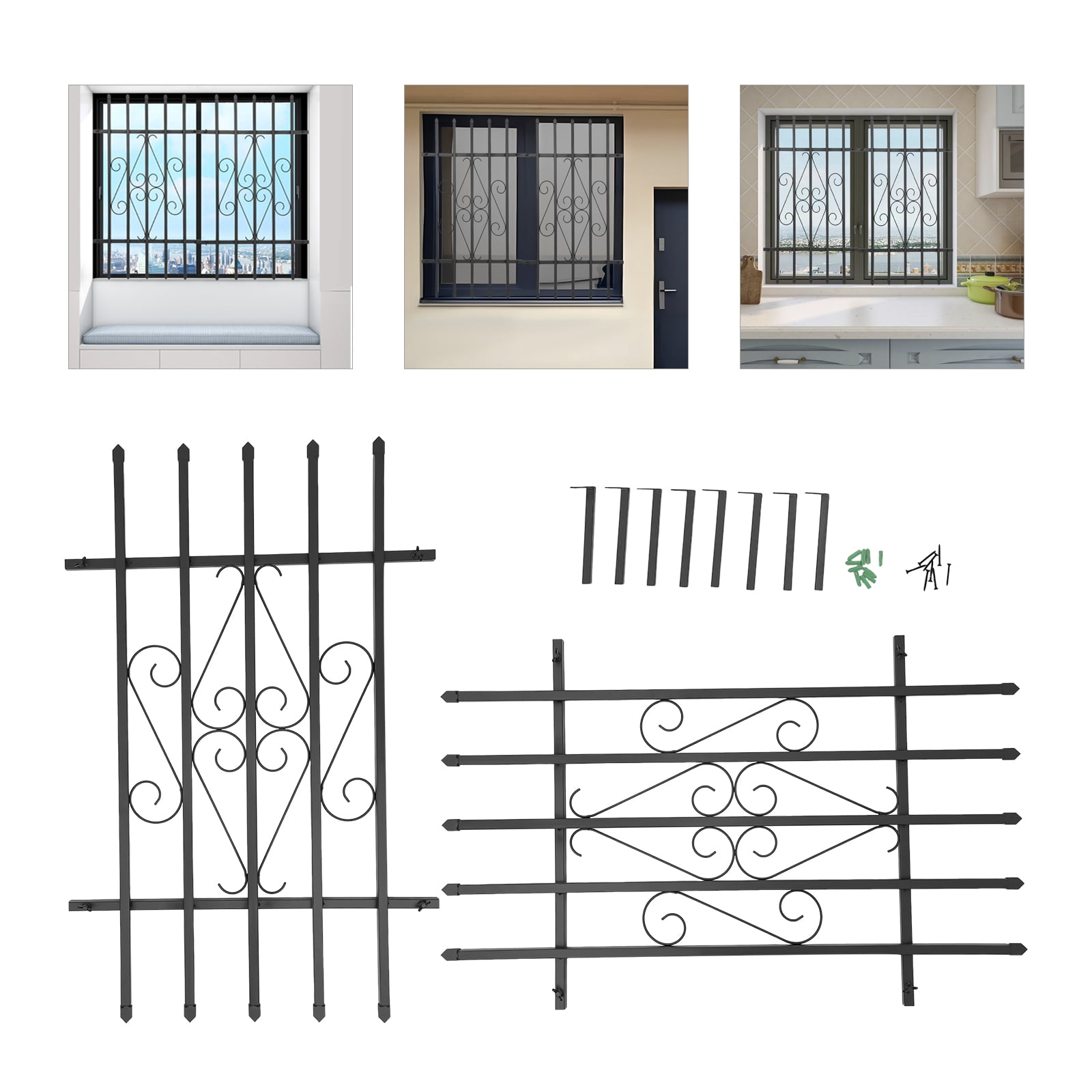 Window Protection Guard 2 PCS Window Security Bars, 24x36in Iron Window Safety Guard ...