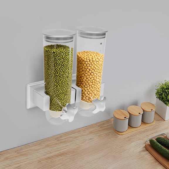 Vintoro 2 Pack White Cereal Dispensers, 3L Dry Food Candy Storage Container, Wall Mount Dual Containers