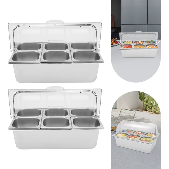 Vintoro 2pcs Food Serving Containers with 6 Compartments, Cold Food Buffet Ice Serving Tray with Lid