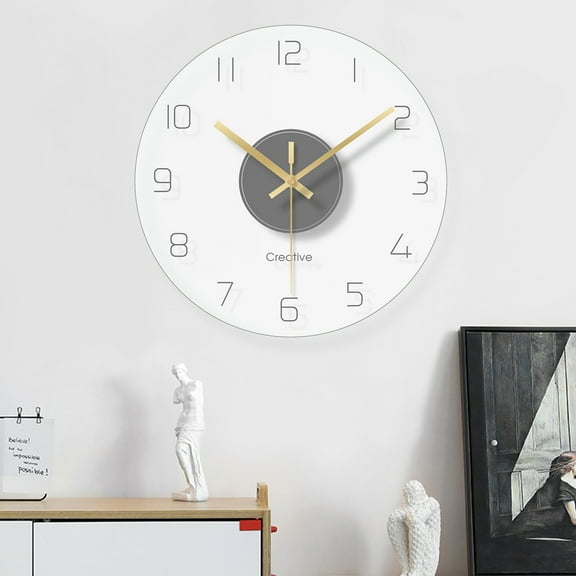 Vintoro 30cm Clear Glass Wall Clock, Decor Clock, Battery Operated, Movement Quartz, for Office and Home