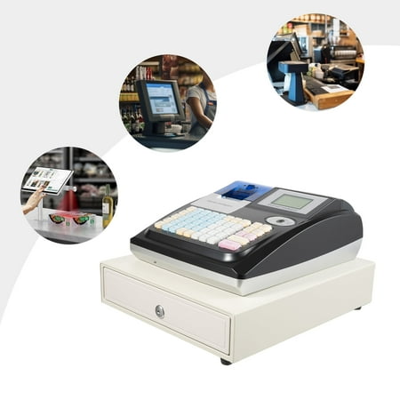 Vintoro 35W 48 Keys Electronic Cash Register with Cash Lock, Multiple Interfaces Cash Register with Cash Detection Light