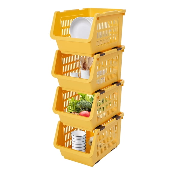 Vintoro 4 PCS Stacking Storage Baskets, Yellow Organizer Baskets, Rectangular Storage Bins, Floor Standing