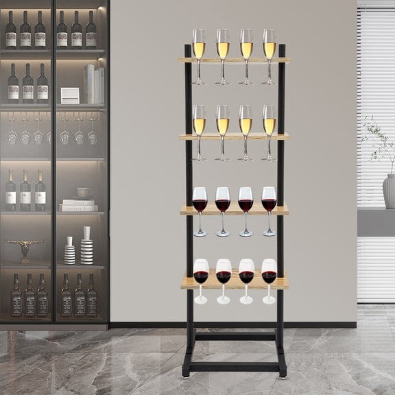 Vintoro 4 Tiered Party Champagne Rack Wooden Champagne Display Stand Wall Rack Black