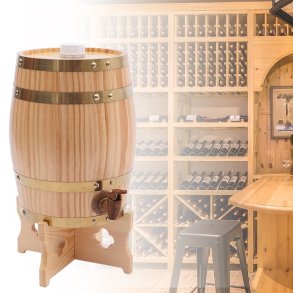 Vintoro 5L/1.32Gal Wine Barrel with Faucet and Solid Wood Base, Vertical Wooden Wine Barrel, Tabletop